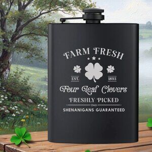 Personalized Farm Fresh Irish Clovers Black Flask | Irish | Irish Gifts | Flask